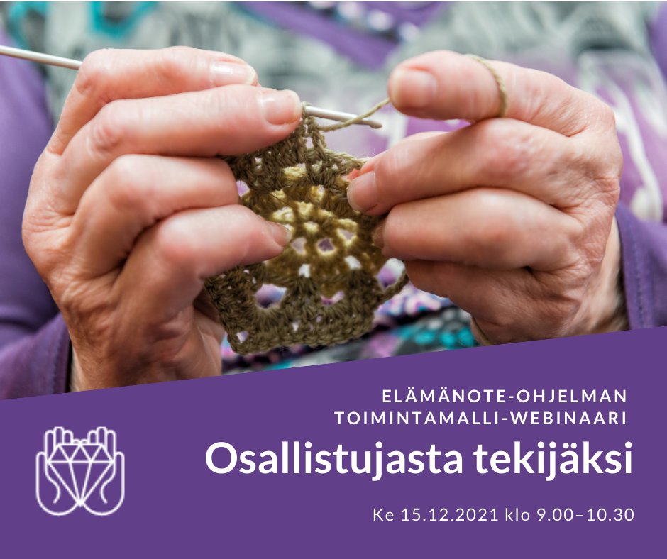 Ikainstituutti's tweet photo. Elämänote-ohjelman 4/4 toimintamalli-webinaari Osallistujasta tekijäksi ke 15.12. Mukana viisi hanketta, kommentaattoreina Anne Porthén (Kansalaisareena) ja Anna-Maria Isola (THL). Ilm. 13.12. mennessä: https://t.co/o5QuwCM00y #elämänote #VapaaehtoistenPäivä
@amitsu77 @Annhelmi https://t.co/2vz0lnrcpY