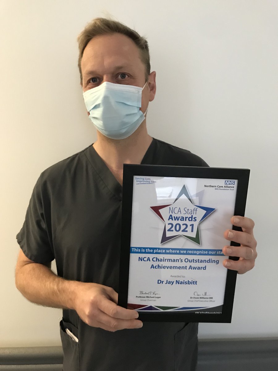 Our first award of the day is the NCA Chairman’s Outstanding Achievement Award.

The award goes to Dr Jay Naisbitt, ICU Consultant at Bury and Salford Care Organisations. Well done to Dr Naisbitt pictured receiving the award from NCA Chairman Michael Luger! #NCAStaffAwards2021