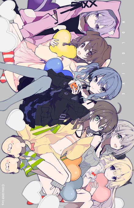 ホロライブ「ホロのクッキーパーティ」の描き下ろしにて星街すいせいさん、夏色まつりさん、戌神ころねさん、猫又おかゆさん、白銀ノエルさん、角巻わためさんを描かせていただきました!
部屋着イメージでデザインさせていただきました

12/7から全国のローソンで発売されます
よろしくお願いします! 