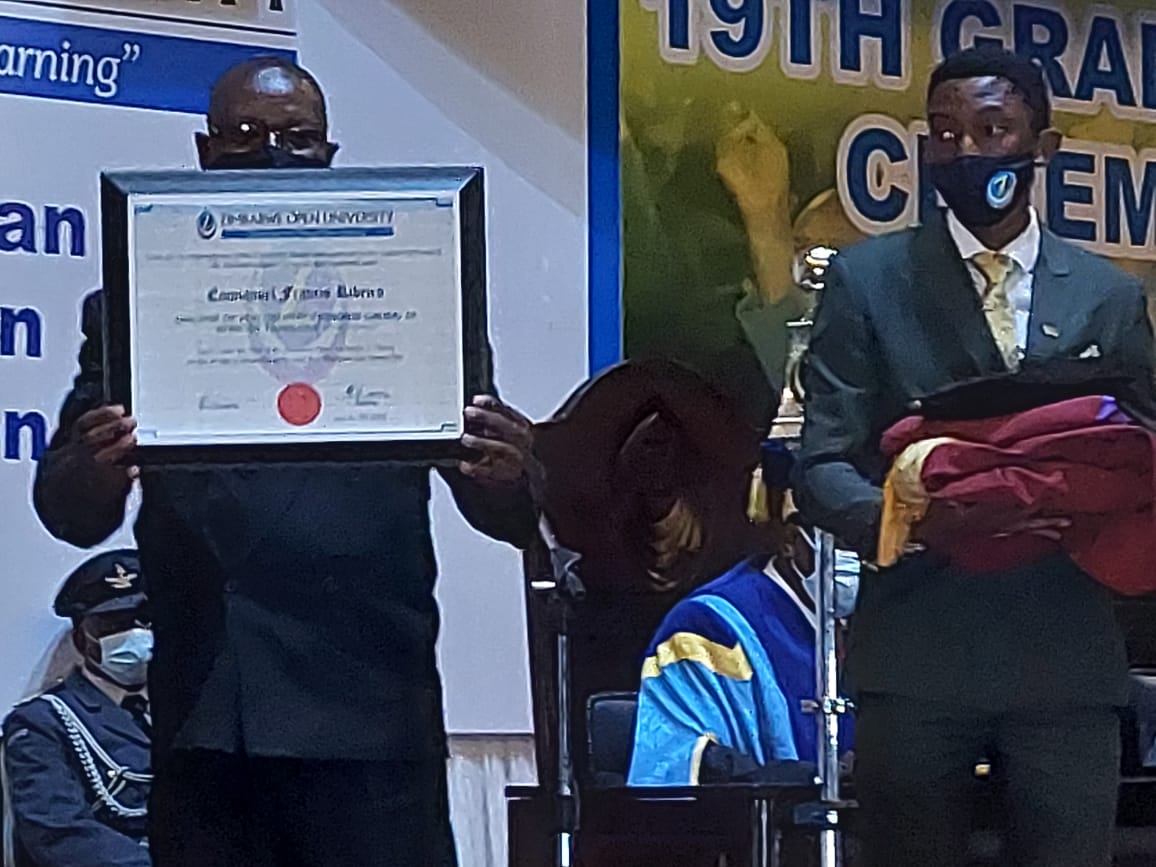 InfoMinZW's tweet photo. President HE @edmnangagwa has conferred degrees to graduands from the University’s various faculties. The late Father Emmanuel Ribeiro was posthumously awarded a Doctor of Philosophy (Honoris Causa) in African Theology for his distinguished contributions to society #ZOUgraduation https://t.co/lbVuVFh2Gy
