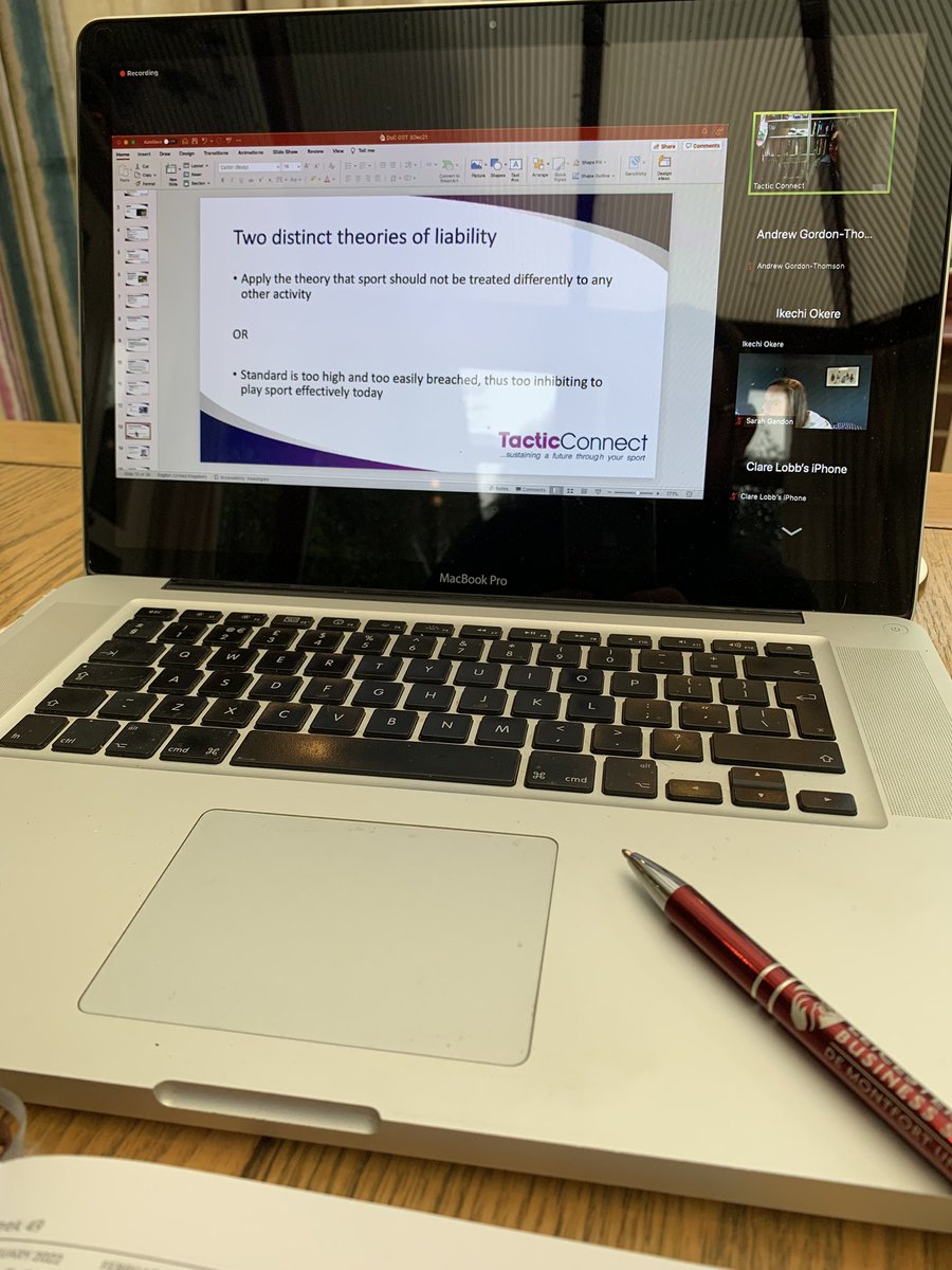 TacticConnect's tweet photo. The final @BASL_Sport_Law masterclass of the year is underway. @GenTactic taking us through legal principles before @Imbraid of @DOCIA_sport takes over with his views #sportslaw #DutyOfCare #onlinelearning https://t.co/Vu9CnWgUq6