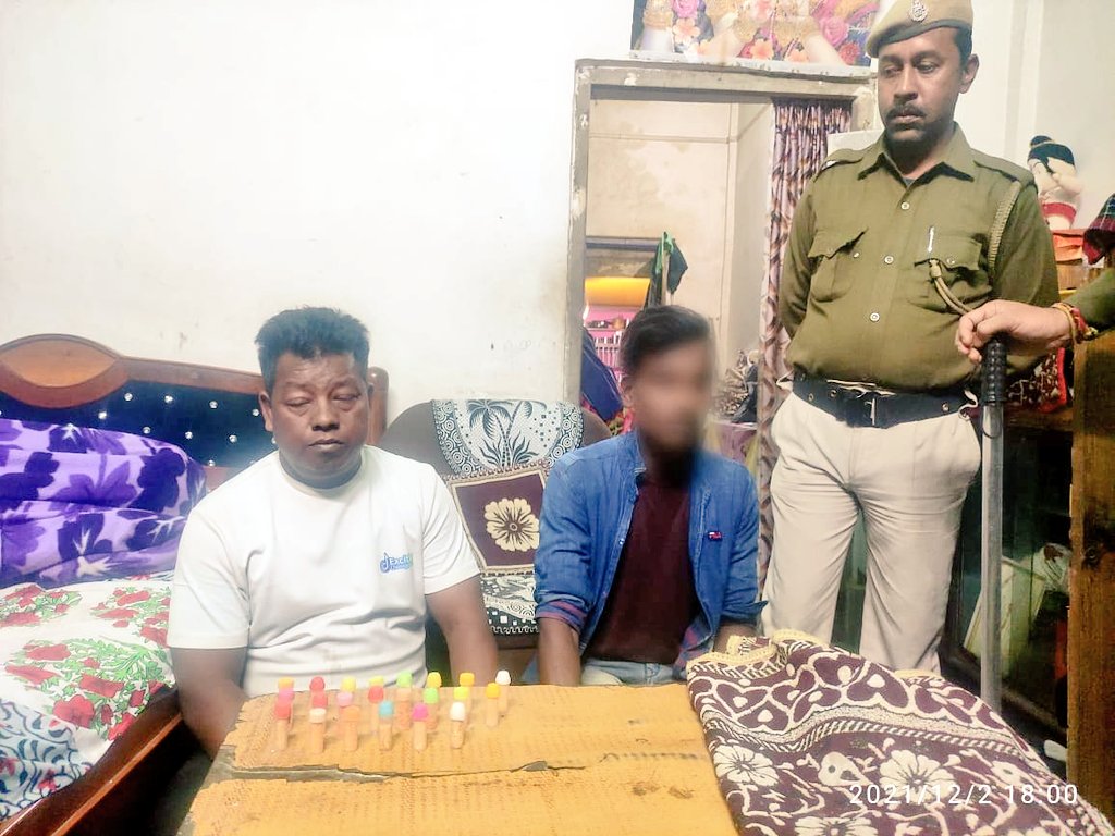 nagaonpolice's tweet photo. Drug peddler, Harendra Mudoi @ Kalia of LMB Road, South Haibergaon, Arrested. Another Addict caught on the spot by IC Haibergaon OP. Kalia used to sell drugs from his house and provided space for addicts to consume.
#জনহিতজনসেৱাৰ্থে @assampolice
@DGPAssamPolice @CMOfficeAssam https://t.co/IKFwhmYMam