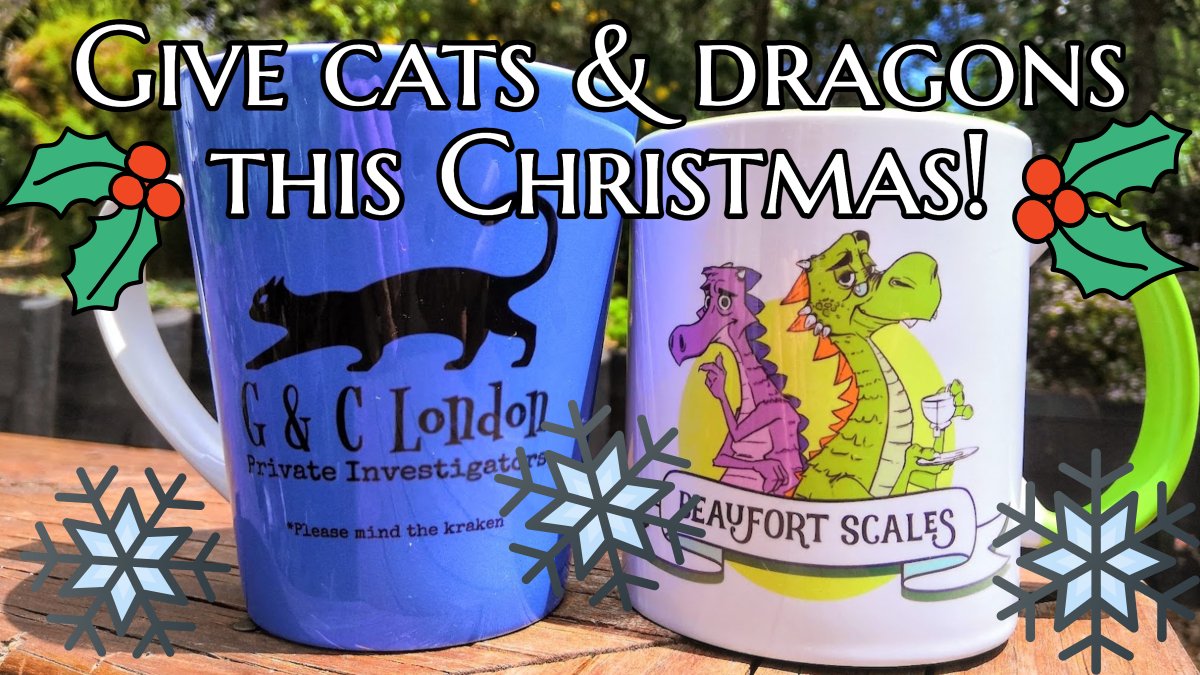 Look, I'll apologise right now for my appalling graphics skills, but that's not the point. The point is: Gobbelino mugs. Beaufort mugs. Totes. Hats. T-shirts. 

#Christmas shopping done, right? 😉

Head to the link to grab yours! 

rdbl.co/3cKnmFz

#dragons #cats