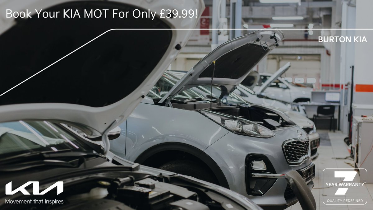 Have you had your #MOT done this year? 
 
Book your #Kia MOT for your annual test and any additional servicing requirements to the highest of standards, with the latest diagnostic equipment  and genuine Kia parts for repairs!🧑‍🔧
 
Book your MOT TODAY👉 burtonkia.co.uk/book-mot/