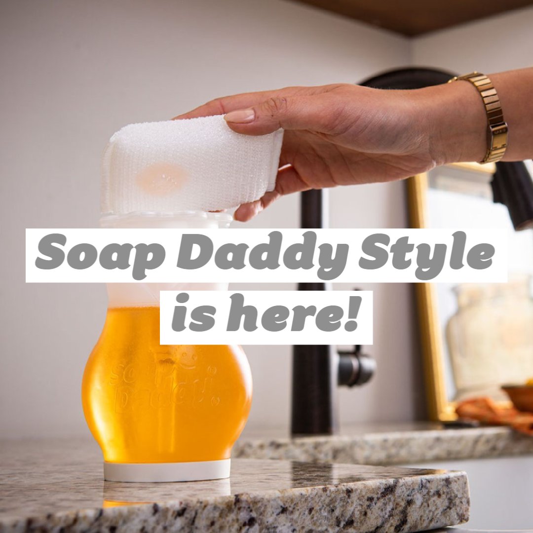 scrubdaddy_uk's tweet photo. Soap Daddy Style has landed! We've been teasing them for long enough π€ Fill Soap Daddy with your favourite detergent and enjoy two ways to suds! A translucent design provides the option for colourful detergents to decorate your sink-side! #SoapDaddy #ScrubDaddy #SoapDispenser https://t.co/HZL2uvFz6Z