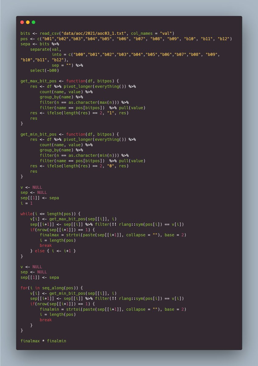 Day 3 part 2  #AdventOfCode #RStats
Had to remember how to use rlang::sym()