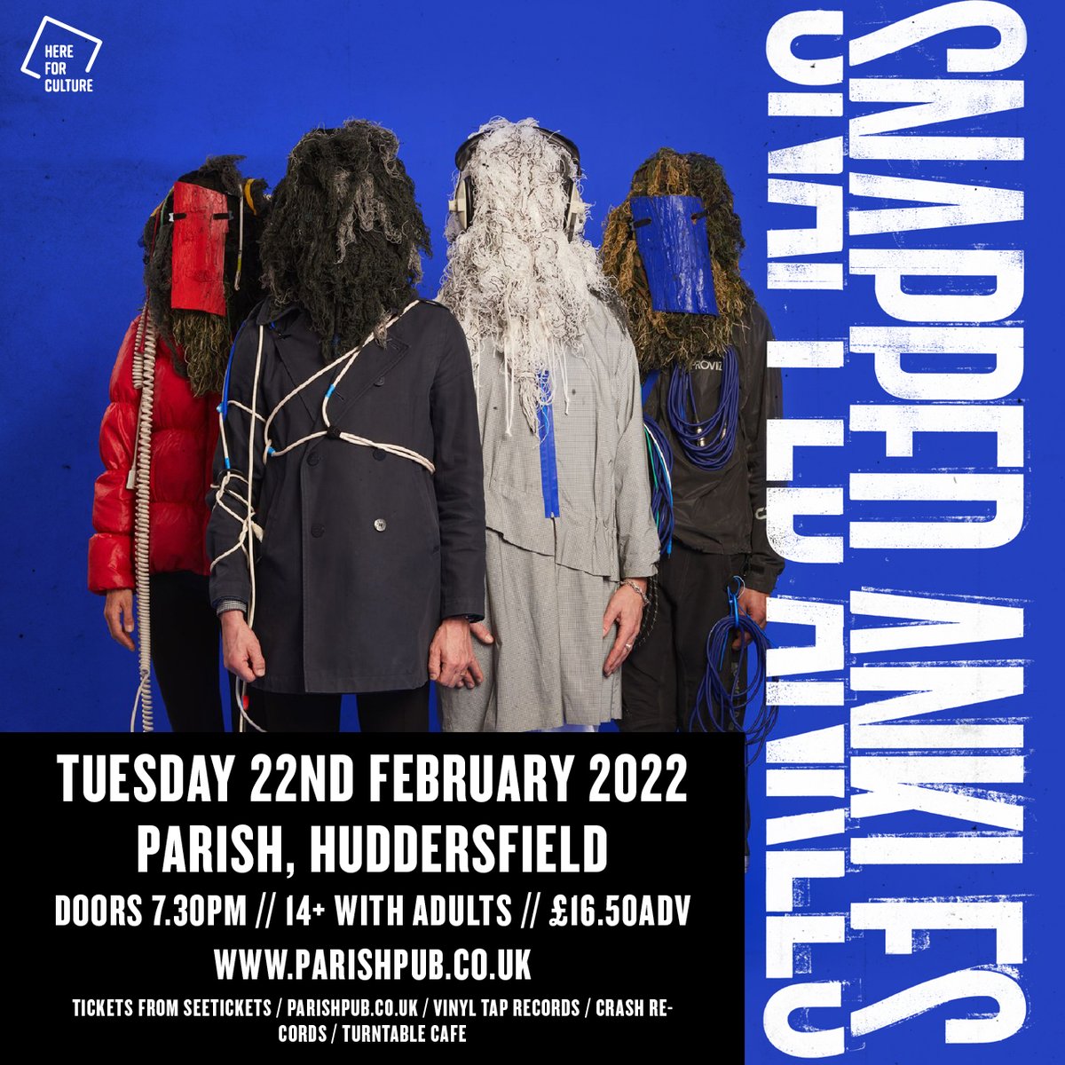 ON SALE NOW! 🖤
<a href="/snappedankles/">Snapped Ankles</a> live at <a href="/ParishHudd/">Parish</a> on Tues 22nd Feb 2022. Tickets on sale now 🤘- parishpub.co.uk/gigs/160