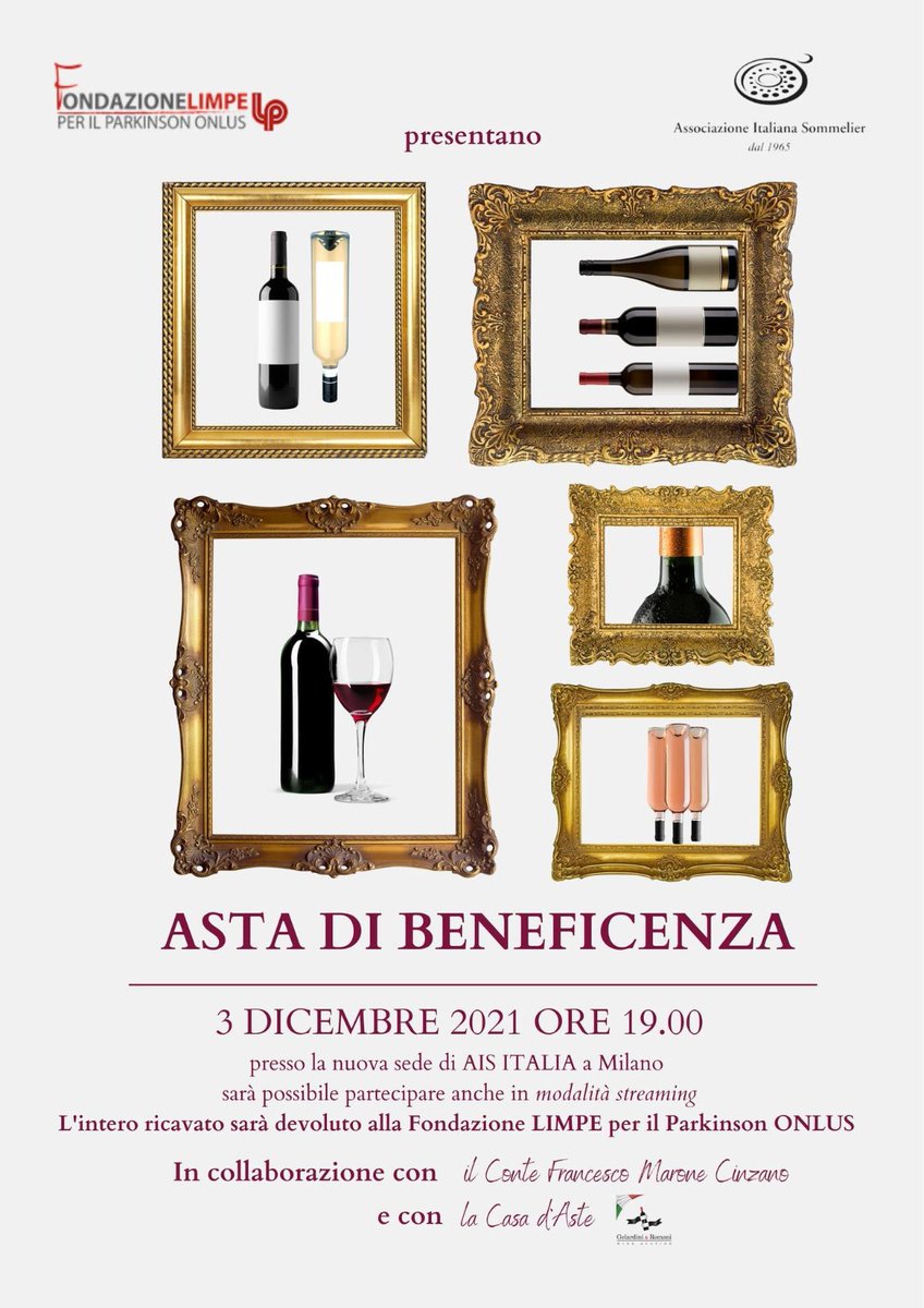 Oggi a Milano asta di beneficenza vini pregiati con Fondazione LIMPE insieme ad @AISOfficial_ITA #vino #asta