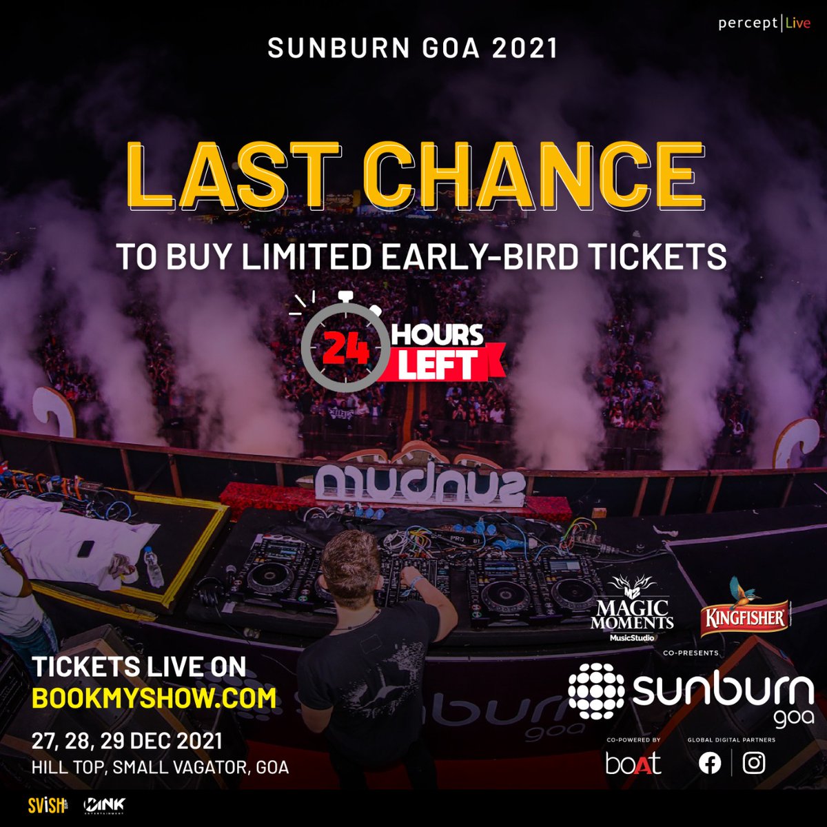 SunburnFestival's tweet photo. #ALERT
Last 24 hours left to buy the Early Bird Tickets for #SunburnGoa2021
Tickets are available on @bookmyshowin
🎟 - https://t.co/qgymmpMK8L
#SunburnGoa2021 #LifeIsCalling #LiveInYourLivingRoom https://t.co/i5qOqROiS9