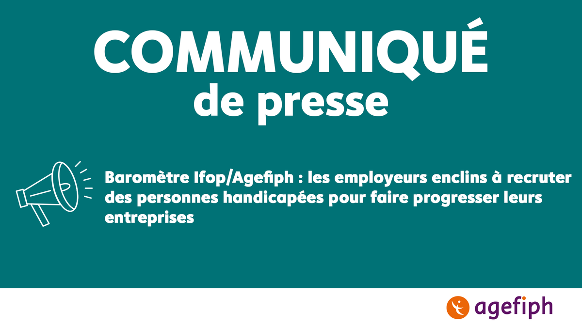 Communiqué de presse 📣

Baromètre Ifop/Agefiph : les employeurs enclins à recruter des personnes handicapées pour faire progresser leurs entreprises.

📌 bit.ly/3EmQWgy
<a href="/IfopOpinion/">Ifop Opinion</a>