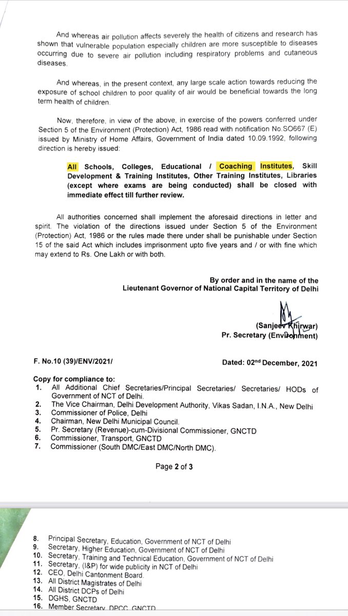 Unfortunate to see Delhi Govt order to close coaching classes on air pollution. UPSC and Job seeking aspirants are vaccinated adults.
#Donot_close_Coaching_DelhiGovt_Pollution 
<a href="/LtGovDelhi/">LG Delhi</a> 
<a href="/ArvindKejriwal/">Arvind Kejriwal</a> 
<a href="/msisodia/">Manish Sisodia</a> 
<a href="/AapKaGopalRai/">Gopal Rai</a>