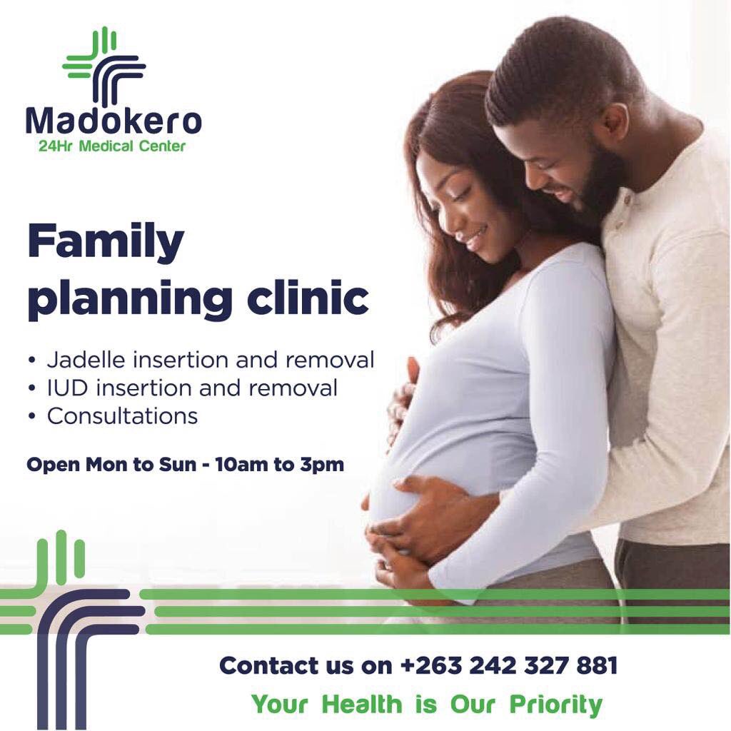 Madokero 24Hr Medical Center Family Planning Clinic now available. Services include:

• Jadelle insertion and removal
• IUD insertion and removal
• Consultations

(Open Mon to Sun — 10am to 3pm)

Contact us on: +263242327871/ 242327881
-
#YourHealthOurPriority