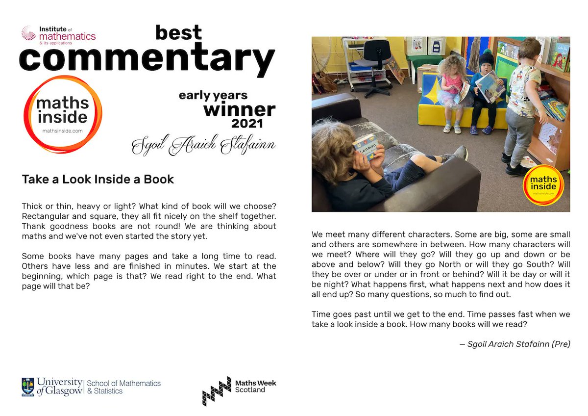 mathsinside's tweet photo. *Take a Look Inside a Book* — Sgoil Araich Stafainn @SgoilS — Early Years @IMAmaths Best Commentary 📸🏆🎉 @mathsinside #mathsinside #mathsinsideHome #maths #PhotoContest #MathsWeekScot @UofGlasgow @UofGMaths_Stats @mathsweekscot @tentivetodetail https://t.co/lGrQt6E2BH