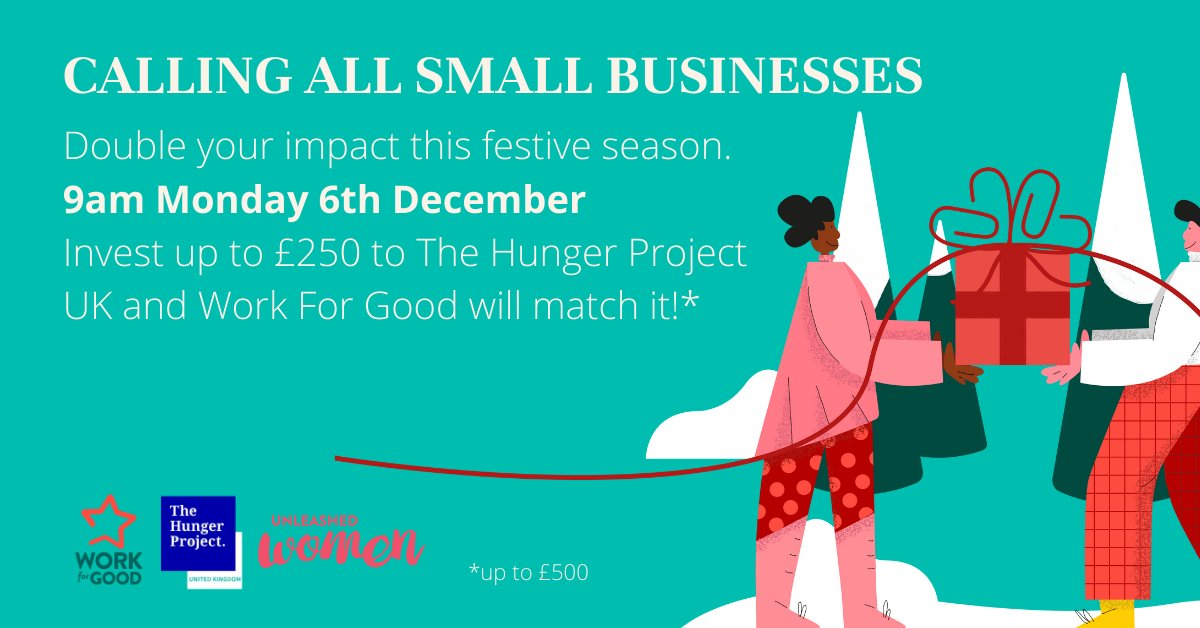 Our founder is proud to be an ambassador for the 
<a href="/HungerProjectUK/">The Hunger Project</a>. This festive season, you can double your impact with the Small Business Star campaign. At 9am on Monday 6th December donate up to £250 to 
<a href="/HungerProjectUK/">The Hunger Project</a> through <a href="/workforgooduk/">Work for Good - Sales Fundraising Made Easy</a> and they will double it! #Impact