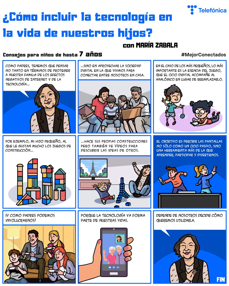 ¿Cómo incluyes la #tecnología en familia?
🔵 Protegiéndola de los posibles efectos negativos?
🔵 ¿Aprovechando la sociedad digital para conectar entre nosotros?

A través de esta infografía, <a href="/iWomanish/">María Zabala</a> nos da una serie de consejos para niños de hasta 7 años.

#MejorConectados