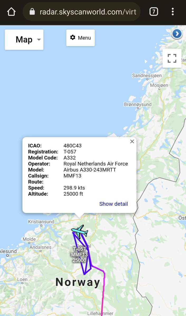 scan_sky's tweet photo. NATO/@A330_MMU - Airbus A330-243 MRTT - T-057 - #MMF13

Currently Operating Over Norway 🇳🇴, South Of Trondheim.

Possibly Working With Norwegian Air Force F-35As.

Norway 🇳🇴 Is One The 6 Nations That Participate In The MMU. https://t.co/TSjB3VkRW6