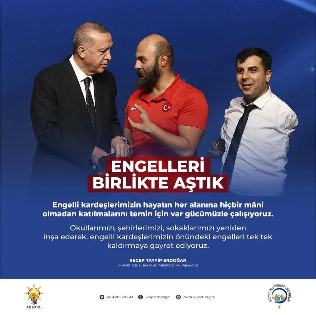 19 yıldır engelli vatandaşlarımıza ve kıymetli ailelerine yönelik birçok alanda  yaptığımız çalışmalarımızı gayret, samimiyet ve hassasiyetle sürdürüyoruz.
3 Aralık Dünya Engelliler Günü dolayısı ile bir kez daha hatırlatmak istiyorum ki biz engelleri birlikte aştık.