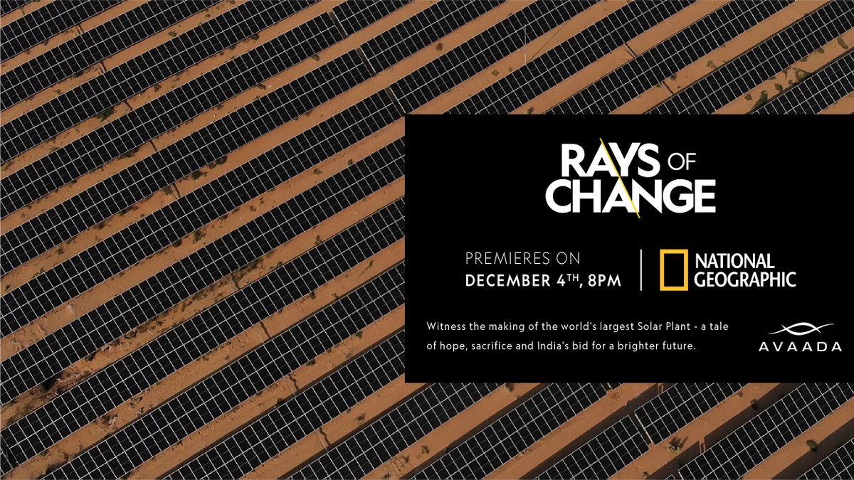 avaadagroup's tweet image. Avaada aims to light up millions of households using #sustainableenergy.
Watch engineers race against time, brave natural elements &amp;amp; put their skills to the test to construct the world’s largest single-location solar plants - #RaysofChange
▶️4th Dec, at 8 pm on @NatGeoIndia