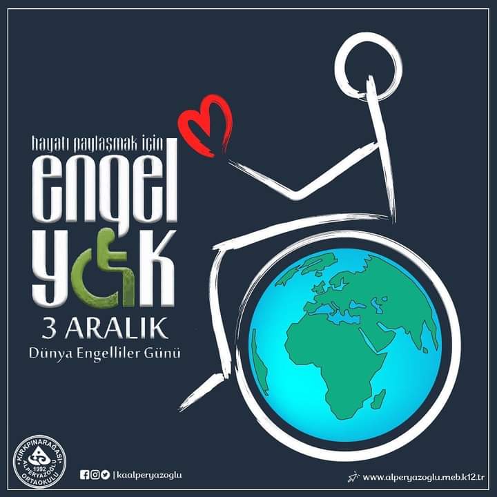 3 Aralık Dünya Engelliler Günü
Farkındayız, Yanınızdayız.
#3aralıkdünyaengellilergünü 
#3aralıkdünyaengellilerfarkındalıkgünü
