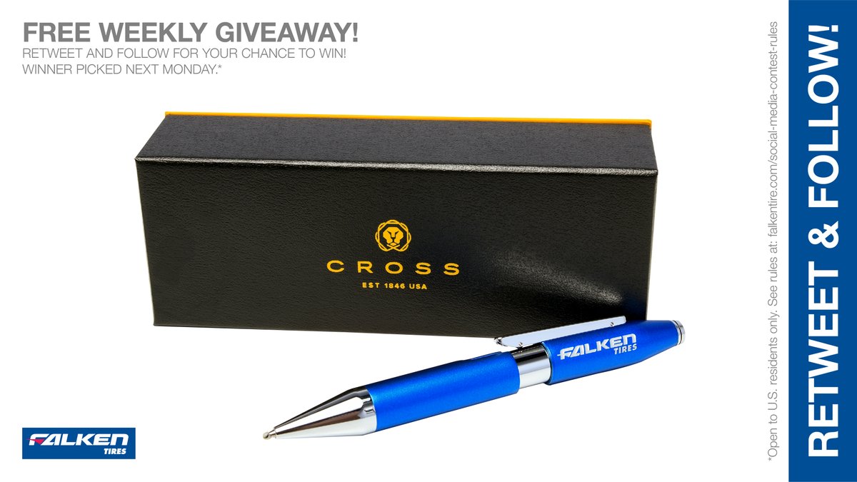 FalkenTire's tweet photo. Your chance to get a custom #FalkenTire @crosspens. RT &amp; follow #FalkenTire to enter to #win this weekly #giveaway #contest #prize or other #swag! Rules: https://t.co/hZgWAdAaQW Day5 https://t.co/0SYWIFKzFn