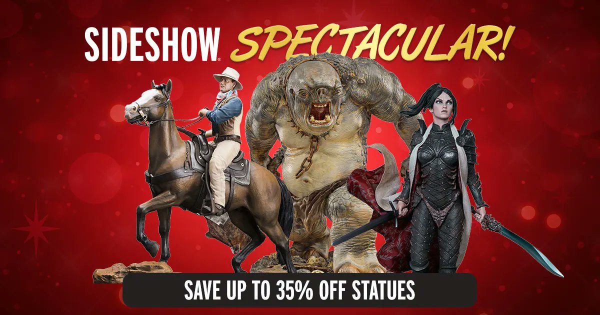 collectsideshow's tweet photo. It’s time for Sideshow Spectacular! Today, save up to 35% off of in-stock statues!
https://t.co/o9HugxnoP4
#Sideshow #SideshowSpectacular #Shopping #Statue #Statues #StatueCollector #StatueCollectors #Discount https://t.co/5gIG7E5oT0