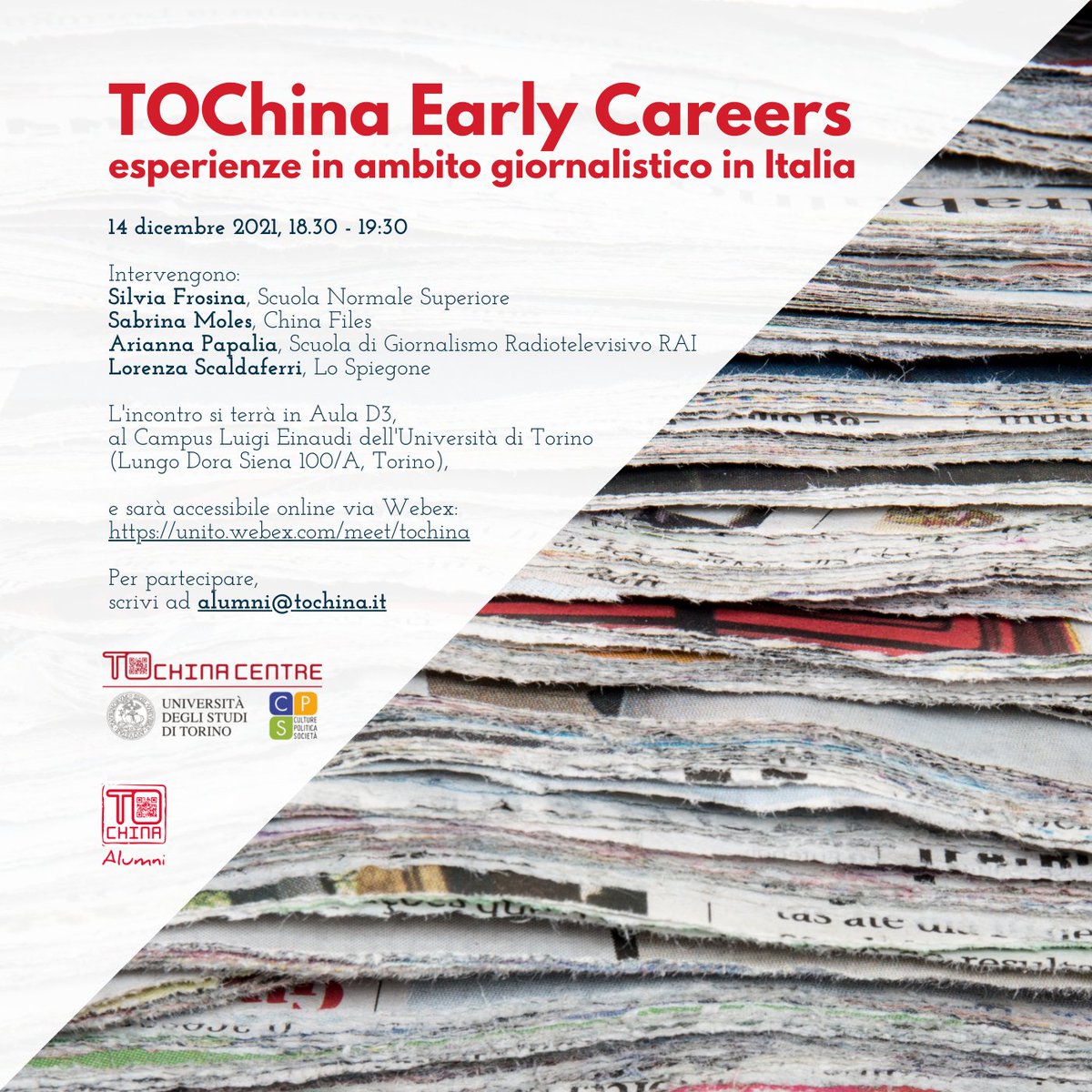 TOChinaHub's tweet photo. Vi aspettiamo al prossimo appuntamento con #TOChina Early Careers, il progetto coordinato da TOChina Alumni e pensato per favorire lo scambio di informazioni e su opportunità lavorative in specifici ambiti di carriera, questa volta dedicato all'ambito giornalistico in Italia. https://t.co/bRj3t4q7wd