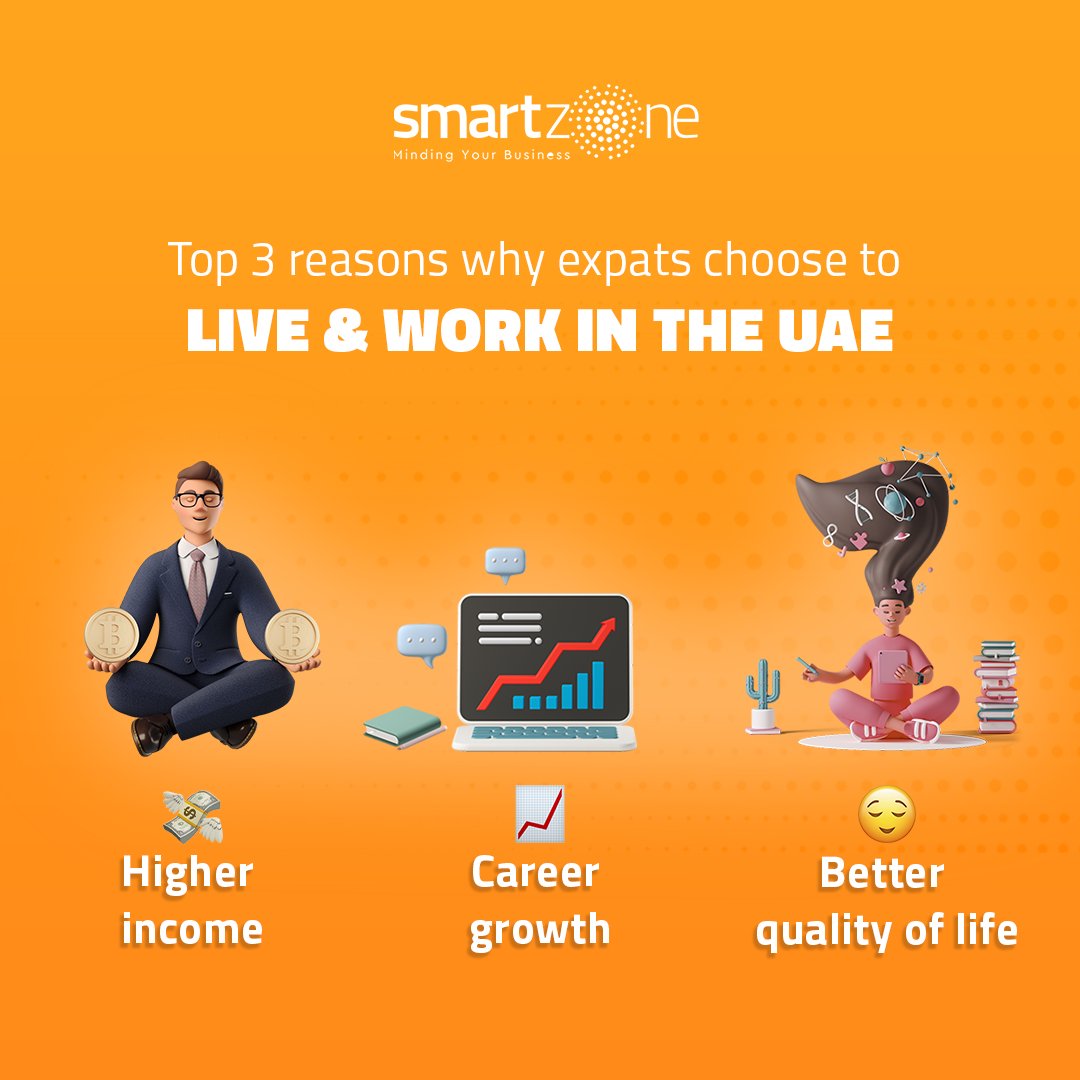 Here are the top 3 reasons why expats choose to live, work and run businesses in Dubai. What's your reason? 
#SmartZone #MindingYourBusiness
.
.
.
.
#dubaiexpat #dubaibusiness #dubailife 
#visitdubai #mydubai #dubaientrepreneur #uaeexpats #dubaiexpats