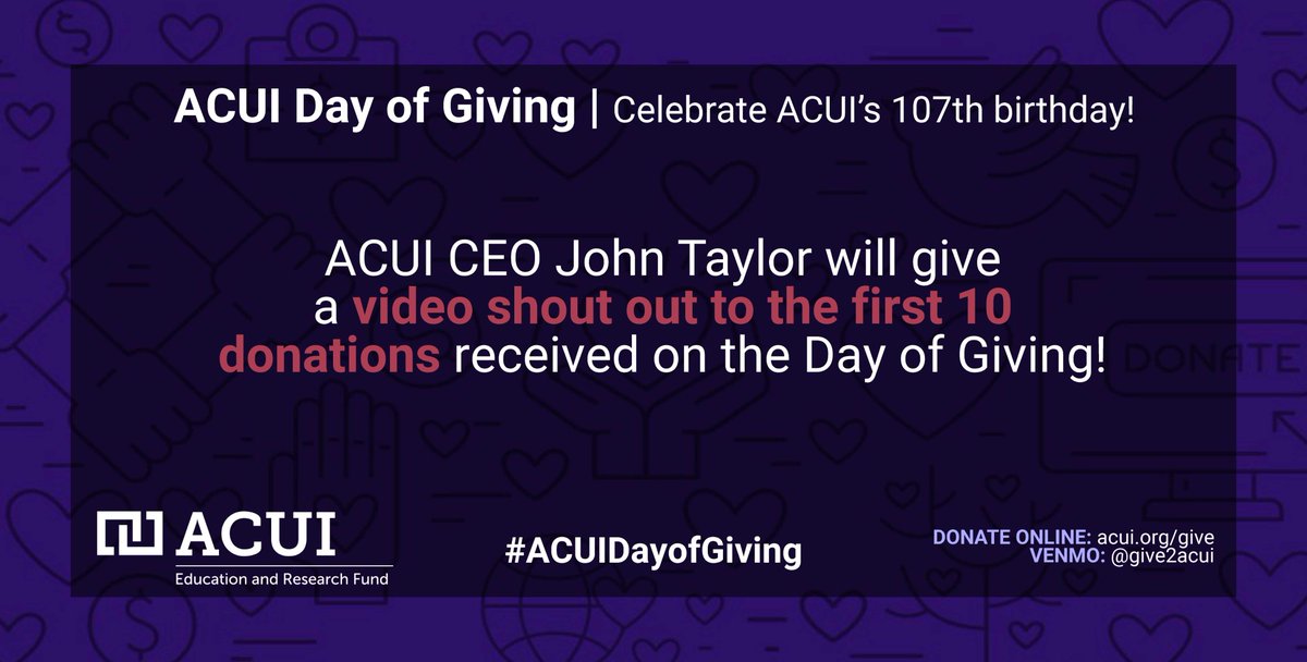 It's the Education and Research Fund’s seventh annual Day of Giving and ACUI's 107th birthday! #ACUIDayofGiving

The first 10 people who donate today will get a shoutout from ACUI CEO John Taylor! Donate here: buff.ly/3lEyPbU or  Venmo: @give2acui