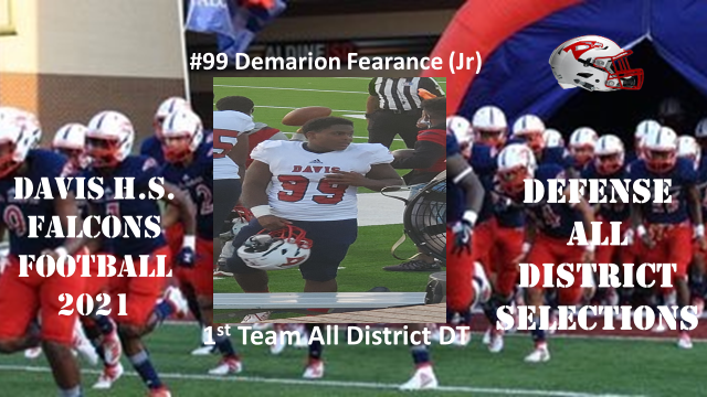 Congratulations to Demarion Fearance for earning 14-6A All District Defensive Tackle First Team. #Flyboz