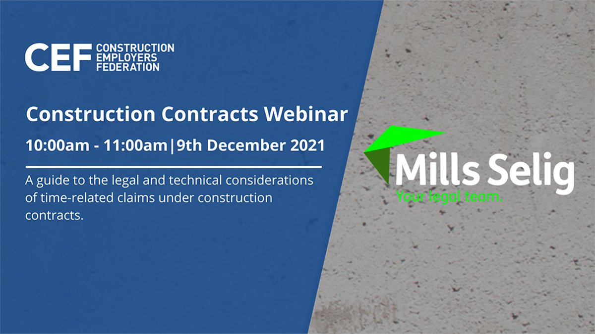 Don't miss next week's Construction Contracts Webinar with <a href="/mills_selig/">Mills Selig</a> 👉 ow.ly/U6Wv50GAckr

This free webinar will provide an expert guide to the legal &amp; technical considerations on time-related claims under construction contracts. #CEF #Webinar #YourlegalPartner