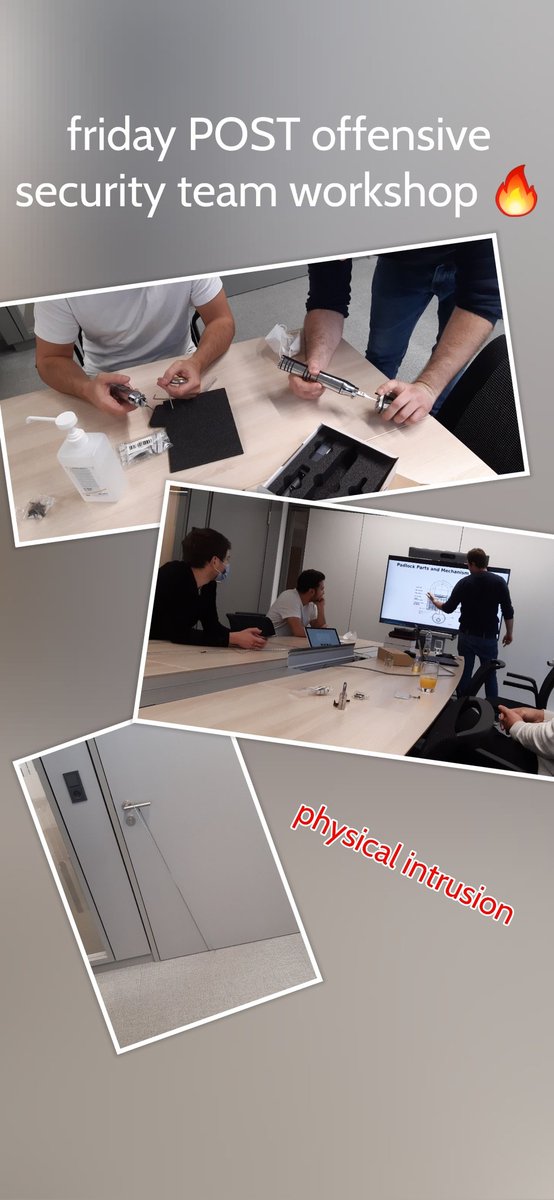Friday workshop with my teammates - thanks guys, this is always cool to share #redteam experience and skills outside the pure IT itself (and very useful in real-life exercises!)
cc @Nemiras <a href="/Hypnoze57/">Hypnoze</a> <a href="/_kx90/">kx90</a> <a href="/darksh3llRU/">RZ</a> <a href="/Grunch_/">Olivier</a> @anthomaestre and <a href="/defane/">Steph 🇷🇪🇫🇷</a> as well