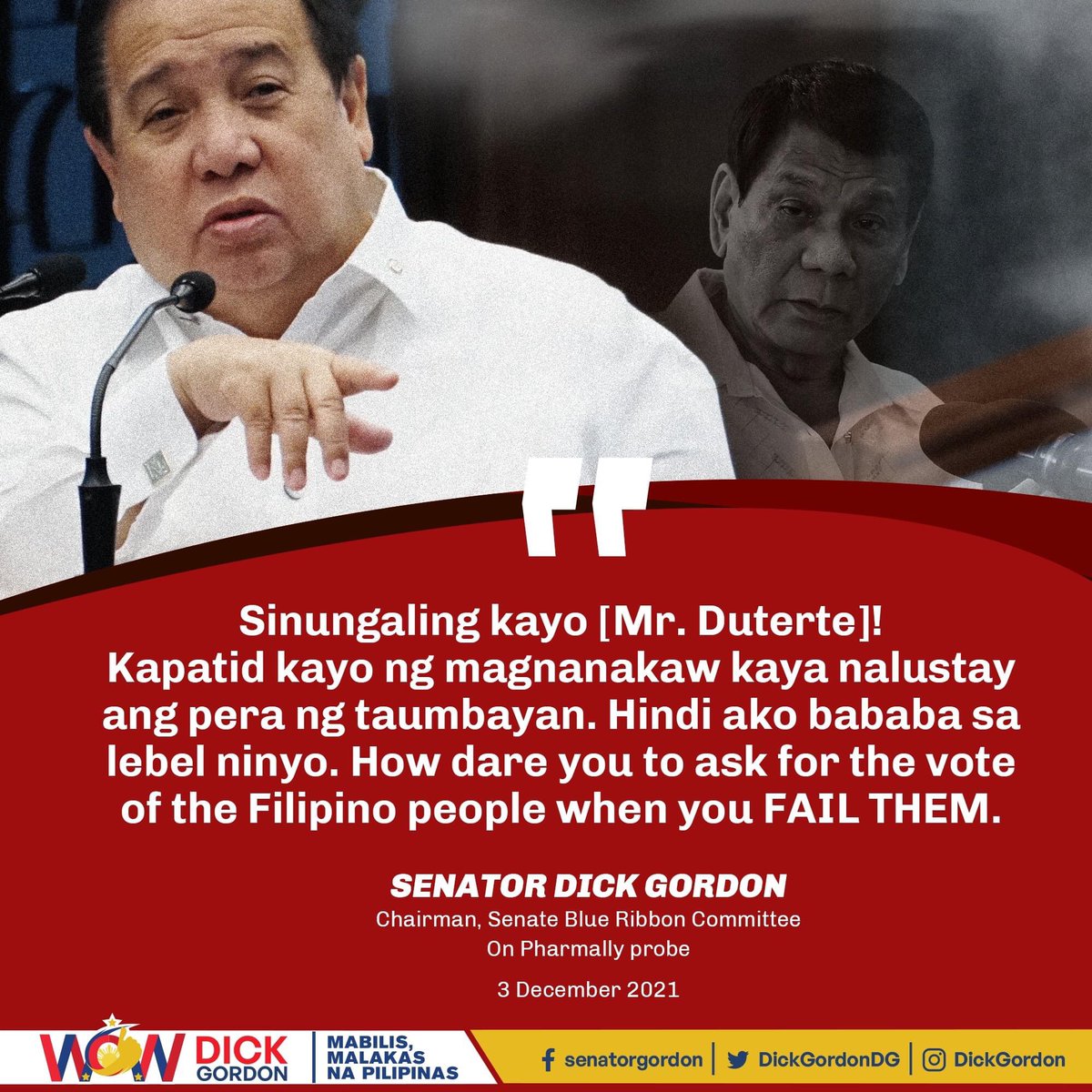 DickGordonDG's tweet photo. Ang inyong Senado ay mananatiling matatag at malaya sa anumang kulay ng politika at gagampanan ang tungkulin nang naaayon sa batas. https://t.co/D0o98SaeYm