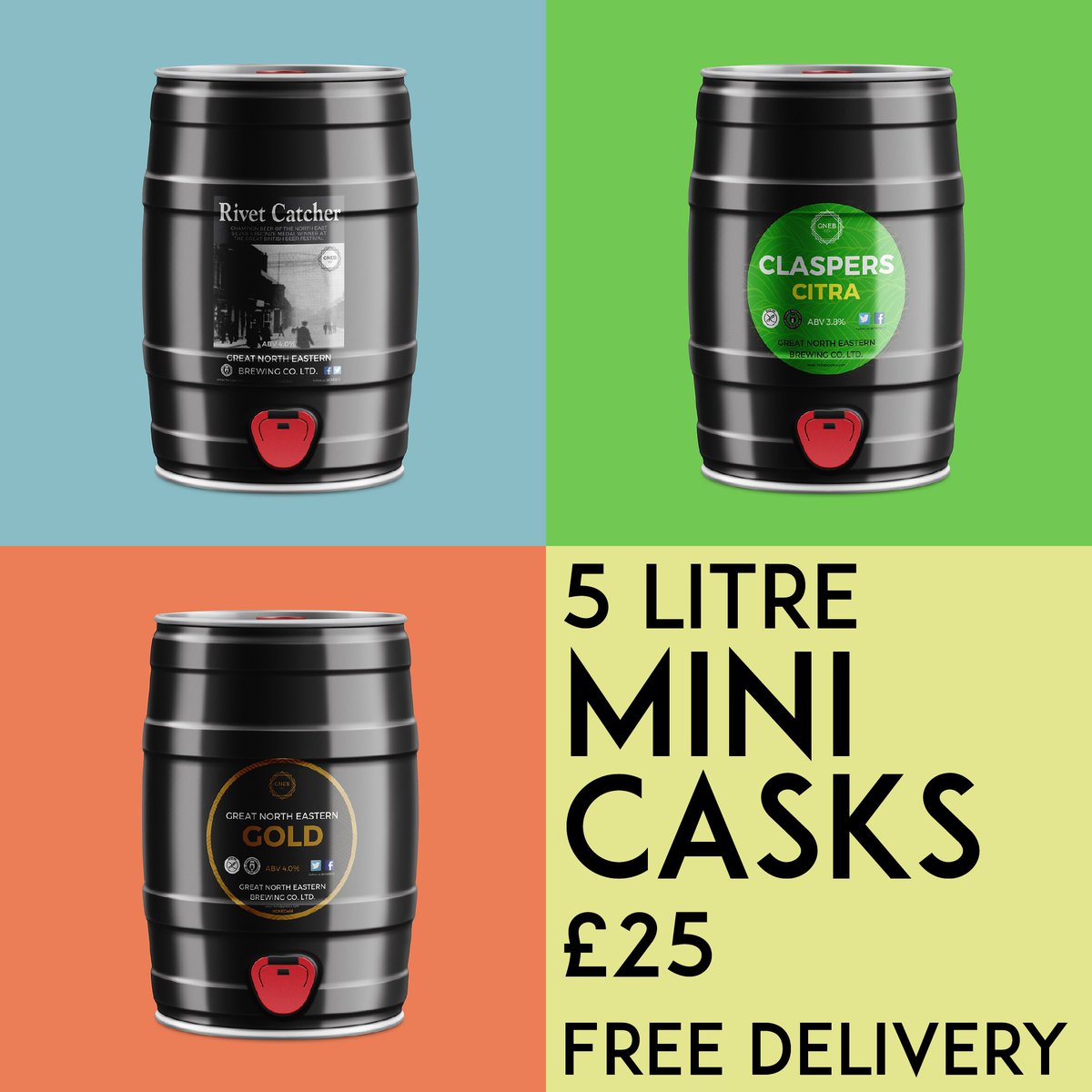Mini Casks are back! We have 3 classic GNEBCO cask beers for you to choose from for a limited time only over the festive season! Rivet Catcher (ABV 4.0%) Great North Eastern Gold (ABV 4.0) Claspers Citra (3.8%) FREE DELIVERY to NE DL DH TS SR Postcodes