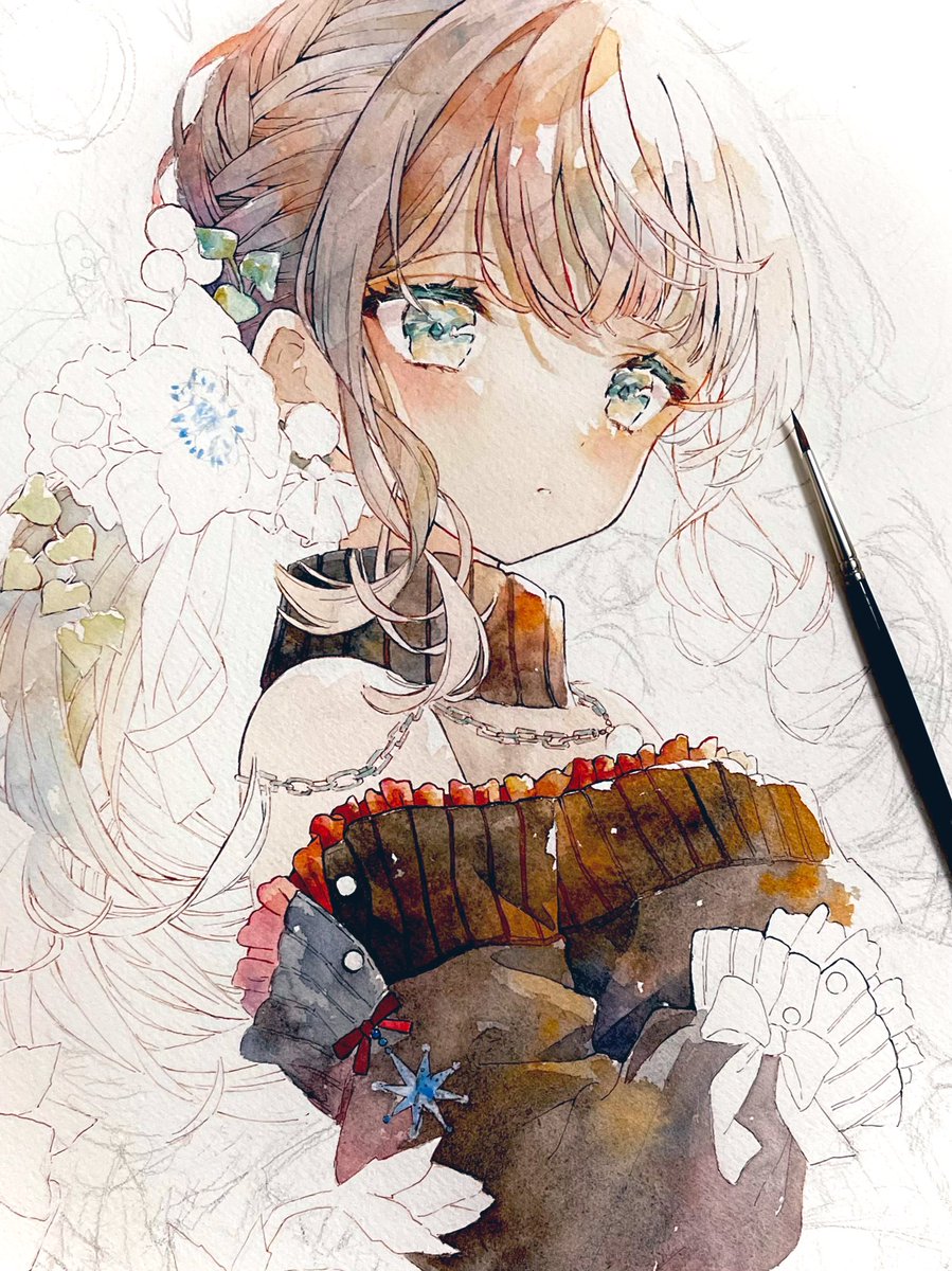 「塗ってます*wip
#透明水彩 #illustration 」|優子鈴(ゆこりん)◆初画集4/24のイラスト
