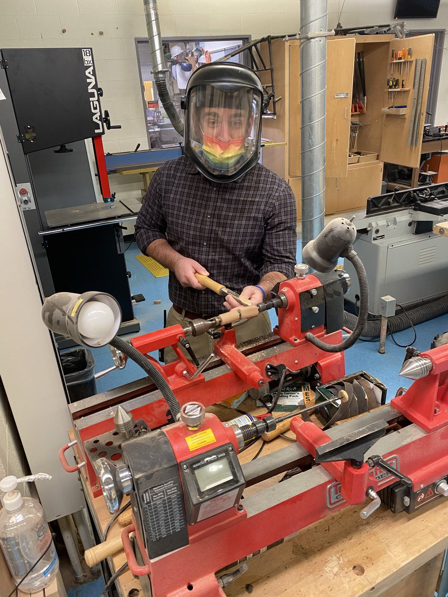 Our AP Mr. Mazzone jumped in on some pen turning during <a href="/techedteachAO/">AshleyOConnor</a> #woodworking class. #ADMINISTRATION <a href="/DarienHSCT/">Darien High School</a> #cte #stem