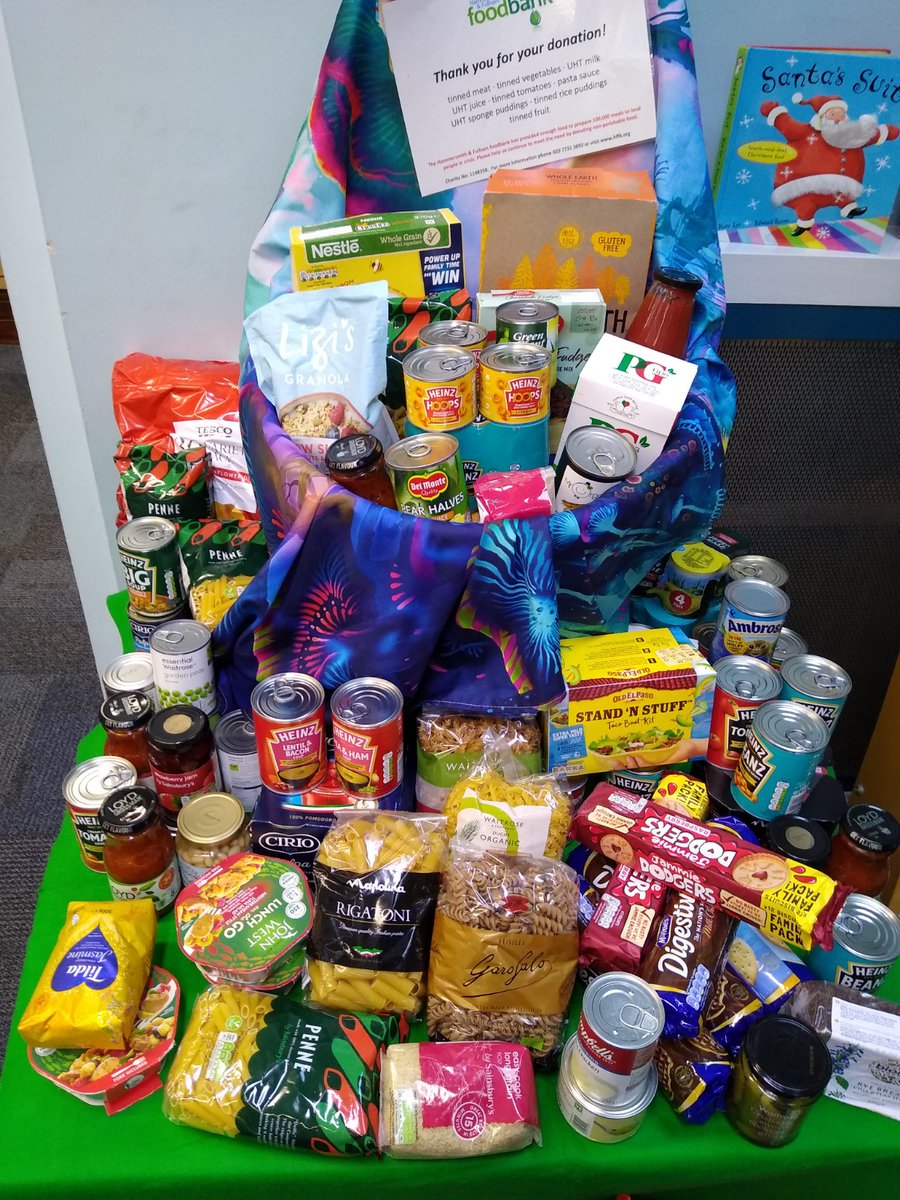 LBHFLibraries's tweet photo. Some great pictures of the generous food donations received at Fulham Library for @hffoodbank from the local community. #fulhamlibrary #lbhflibraries #hffoodbank https://t.co/4NiJlxeudJ