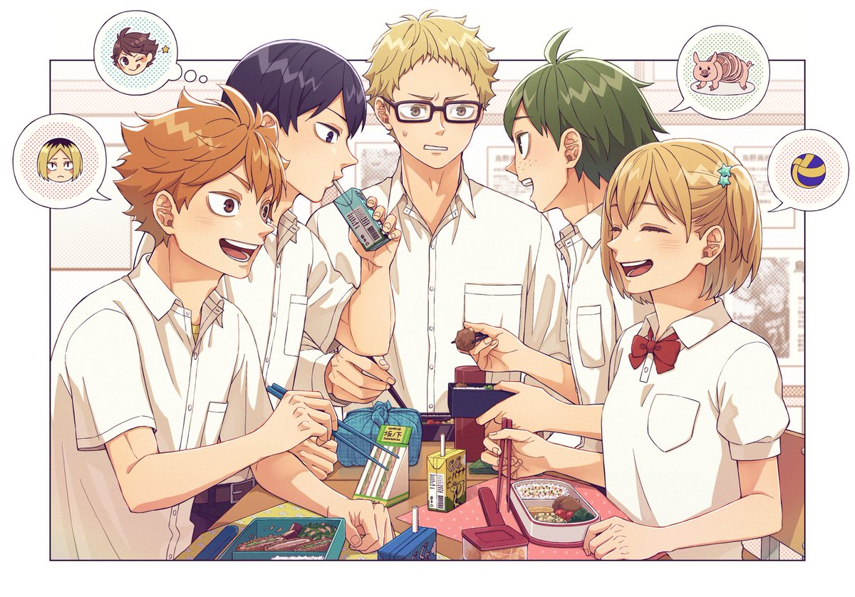 glasses school uniform multiple boys green hair shirt blonde hair white shirt  illustration images
