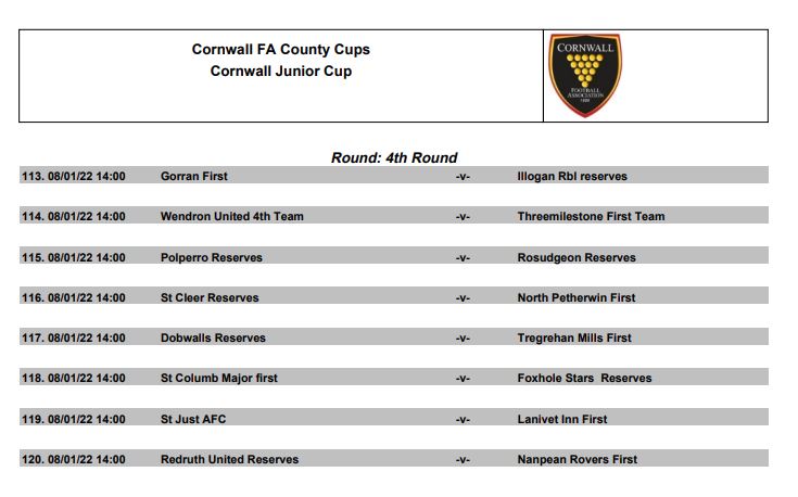 CUPS| The draw for the last 16 of the Cornwall Junior sponsored by @BondTimber Cup has now taken place: @swsportsnews @Cornishfootball