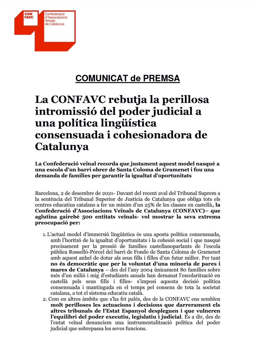 AViVLaFlorida's tweet photo. Des de l'@AViVLaFlorida donem suport al comunicat de la @CONFAVC en defensa de l'ensenyament en català a les escoles.

Perquè com diu el comunicat, la immersió lingüística va ser una lluita als nostres barris i dels nostres pares. https://t.co/qTm0yLnv9e