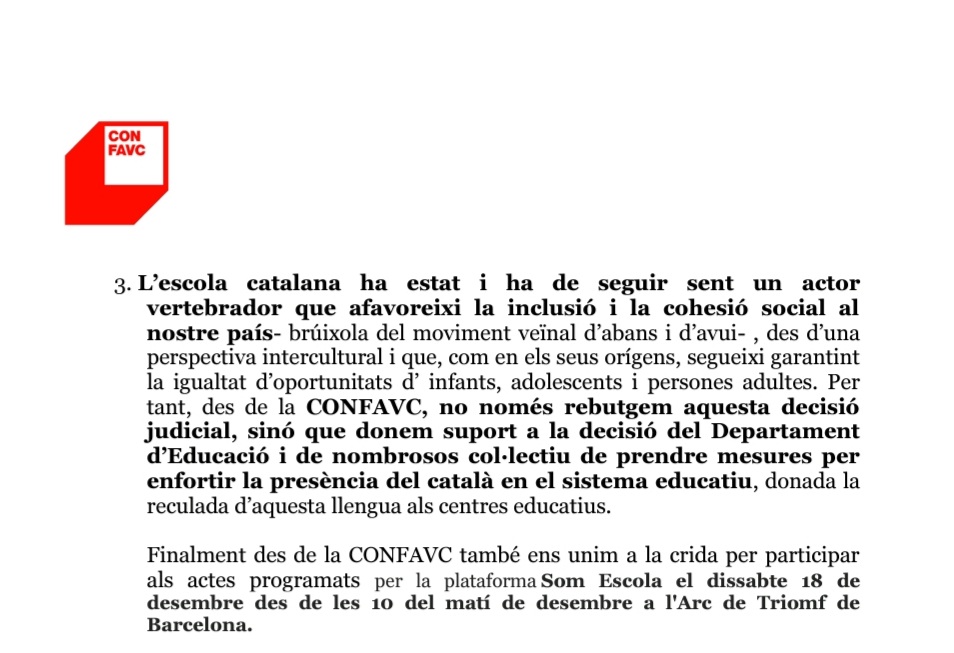 AViVLaFlorida's tweet photo. Des de l'@AViVLaFlorida donem suport al comunicat de la @CONFAVC en defensa de l'ensenyament en català a les escoles.

Perquè com diu el comunicat, la immersió lingüística va ser una lluita als nostres barris i dels nostres pares. https://t.co/qTm0yLnv9e