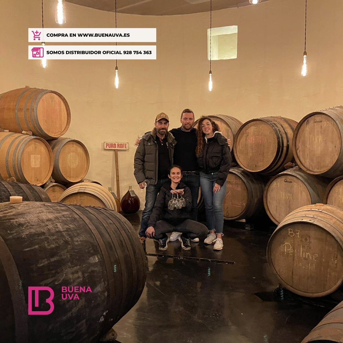 Buenauva's tweet photo. El equipo @buenauva estuvo de visita en @purorofe, pudieron conocer mejor el proyecto, sus parajes más reconocibles, probar últimas añadas y disfrutar de una jornada muy #LanzaroteStyle 
•
#PuroRofe #Lanzarote #BuenaUva @PuroRofe https://t.co/QRKiZaqmtF