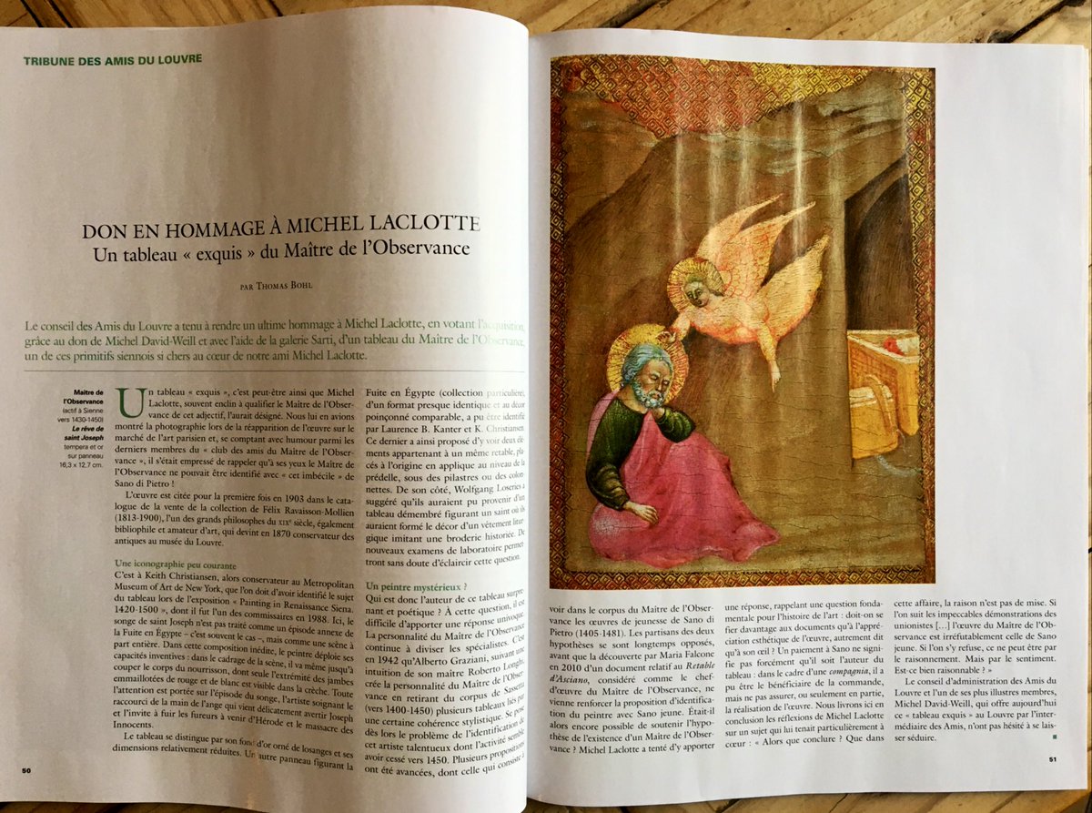 hms_paris's tweet photo. #VendrediLecture #GrandeGalerie le Journal du @MuseeLouvre. Hommage à #MichelLaclotte. Don de « Le rêve de saint Joseph » du Maître de l’Observance par les #AmisduLouvre en son hommage. #TousMécènes pour l’acquisition du Camée Vénus et l’Amour. Trésors de Byblos. #NeilMacGregor https://t.co/8rSWtDyf0v