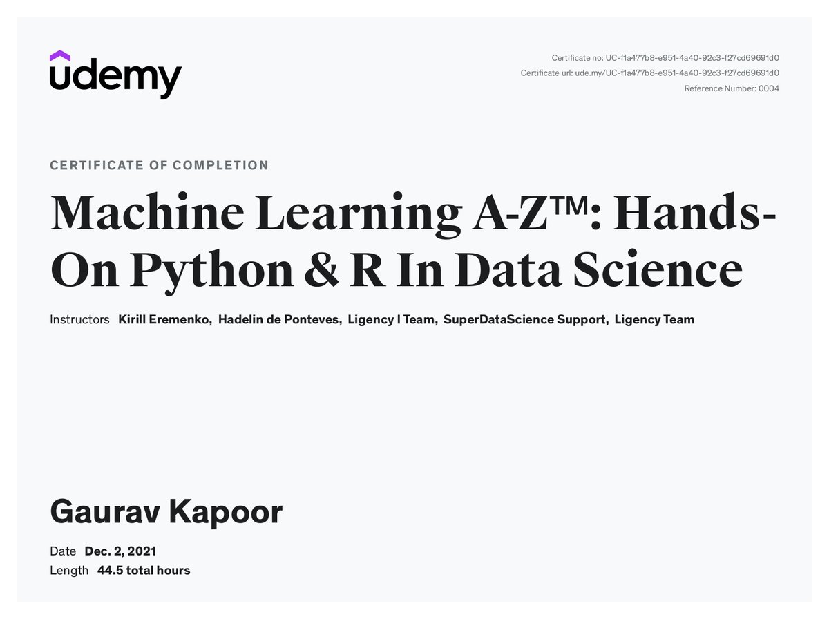 axelerant's tweet image. Congratulations to our Senior #DrupalEngineer, @gkapoor121212, on completing his &quot;Machine Learning A-Z™: Hands-On Python &amp;amp; R In Data Science&quot; certification. 👏

Kudos, Gaurav! We look forward to everything new that you will bring to the table.💡