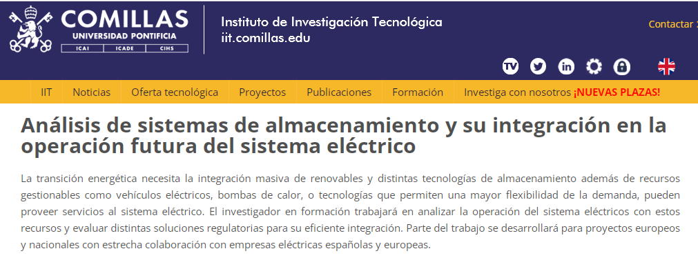 IIT_Comillas's tweet image. #Openposition at @IIT_Comillas @IIT_Comillas @UCOMILLAS: "Analysis of #storagesystems and their integration in the future operation of the #electricitysystem" Ref. 21024
iit.comillas.edu/contratosIeF/c…
#hiring #researcher #IIT #UComillas #empleo #ofertalaboral #contratodeinvestigación