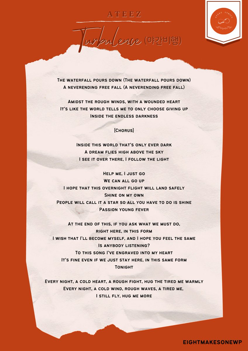 ATEEZ - Turbulence (야간비행) ENG Lyrics Translation

No translation notes for now. The final translation I put up on the blog will probably have some changes made to it. 

But for now, I just really wanted to translate this. What a song.