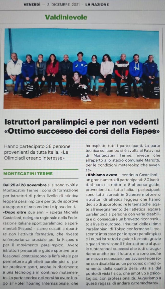 ProsportFI's tweet photo. Siamo lieti di comunicare che Niccolò Pini e Daniele D'Angelo hanno iniziato il corso per tecnici #fispes con la prima parte, che si è tenuta a #montecatiniterme dal 25 al 27 novembre 2021.Inizieranno poi il tirocinio che li porterà a concludere questo percorso a febbraio 2022 https://t.co/CUK37fgfL5