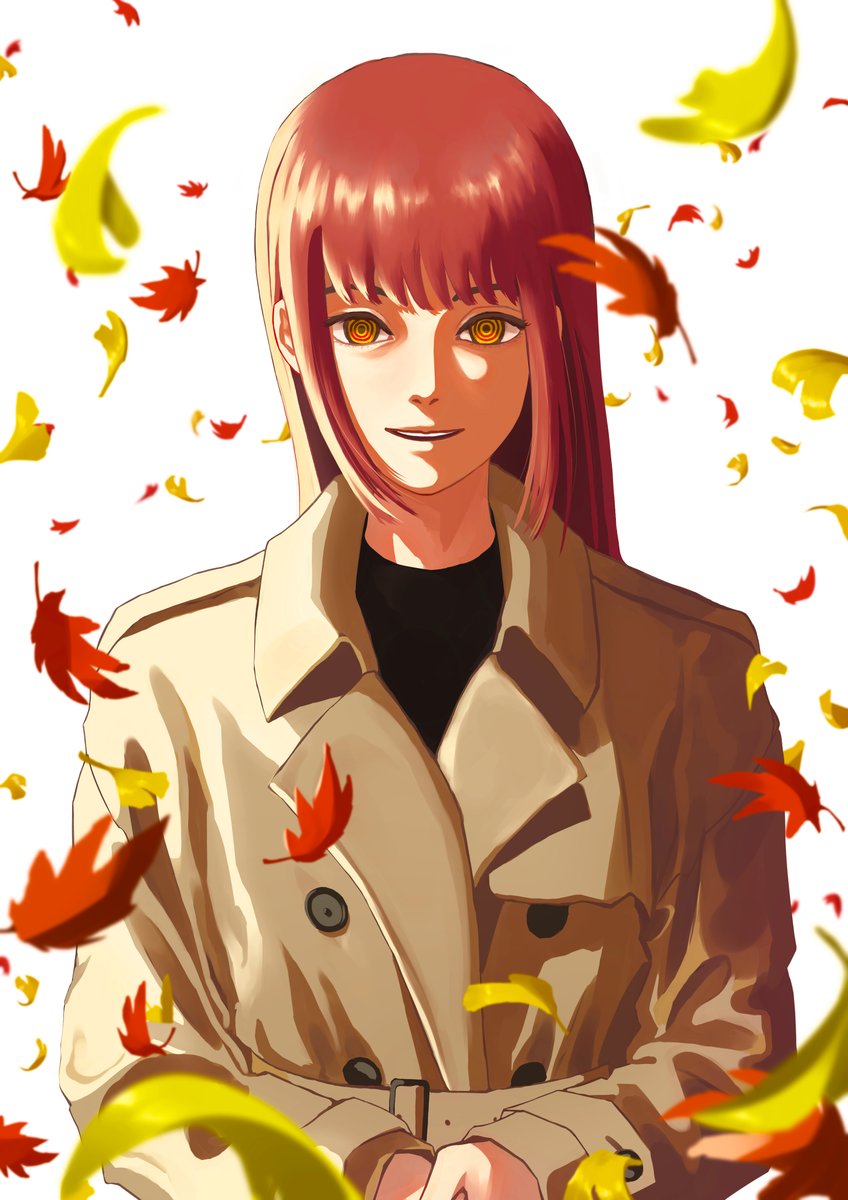 makima (chainsaw man) 1girl solo ringed eyes leaf looking at viewer red hair white background  illustration images