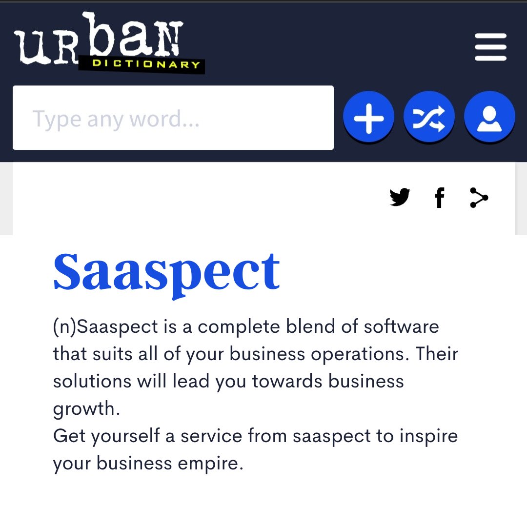 Saaspectofc's tweet photo. We have the urban dictionary's verdict as well, what are you waiting for??

Grow your business with our customised software solutions!!

Visit https://t.co/Vb3j8vUbFQ

#Saaspect #urbandictionary #SaaSstartup #softwaresolutions https://t.co/7maNY93014