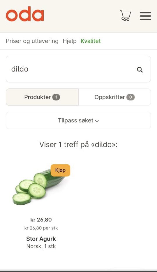 Hm, dildo…? 🥒🙈 <a href="/odanorge/">Oda</a>