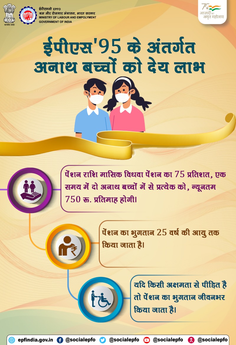 officialepfo's tweet photo. Benefits payable to orphans under EPS'95.

ईपीएस'95 के अंतर्गत अनाथ बच्चों को देय लाभ।

#EPFO #EPF #SocialSecurity https://t.co/e02iVSrg18